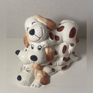 Ceramic Dog Family Figurine - White and Brown